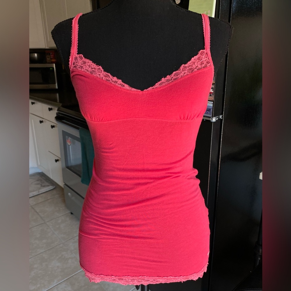 Y2k Abercrombie fuchsia lace ballerina tank top